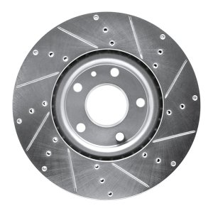 Chevrolet Corvette Brake Rotor (1) - Front Left - R1 Concepts - Drilled & Slotted - Silver - `14-`19